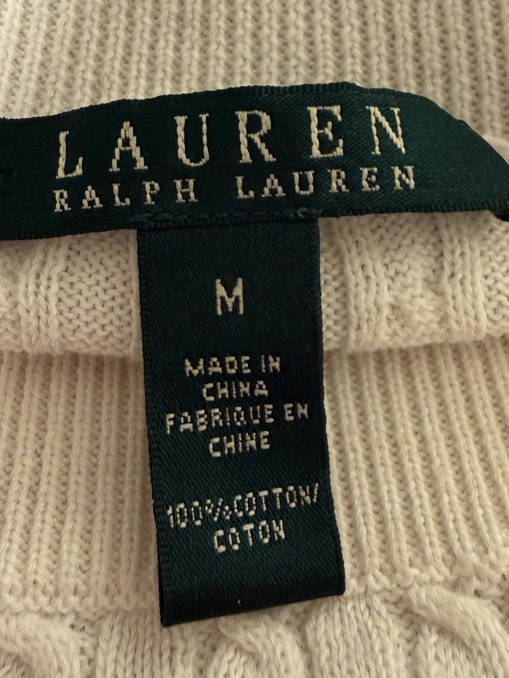 Ralph Lauren Cream Cable-Knit Crew Sweater with Shoulder Buttons - Picture 3 of 3